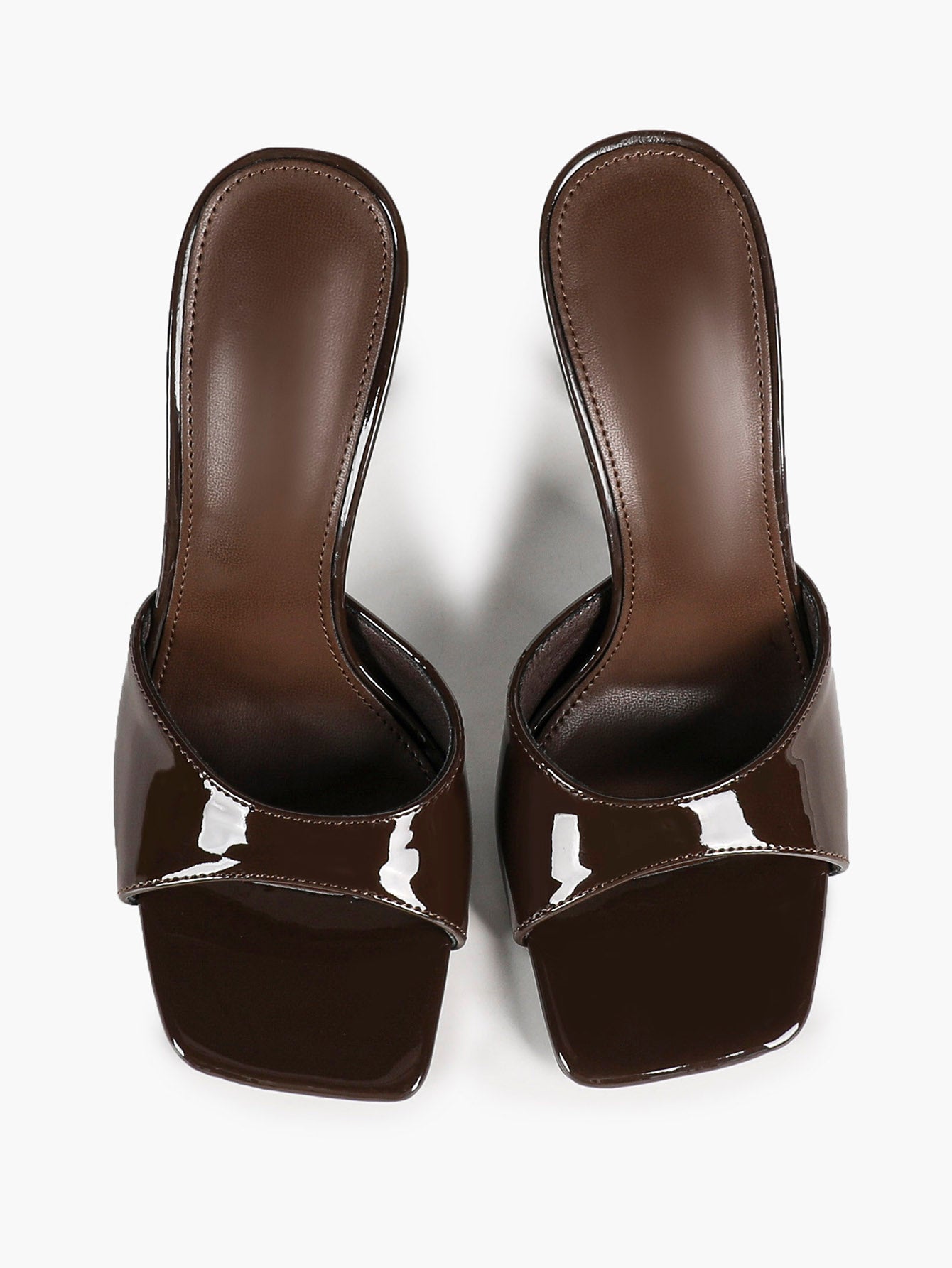 White Patent Leather Square Toe Single-Band Mule Heels Slip-On Stilettos with Soft Insole