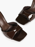 White Patent Leather Square Toe Single-Band Mule Heels Slip-On Stilettos with Soft Insole