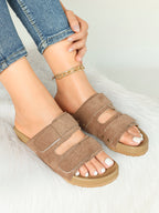 Black Suede Double-Strap Velcro Slide Sandals with Cushioned Footbed