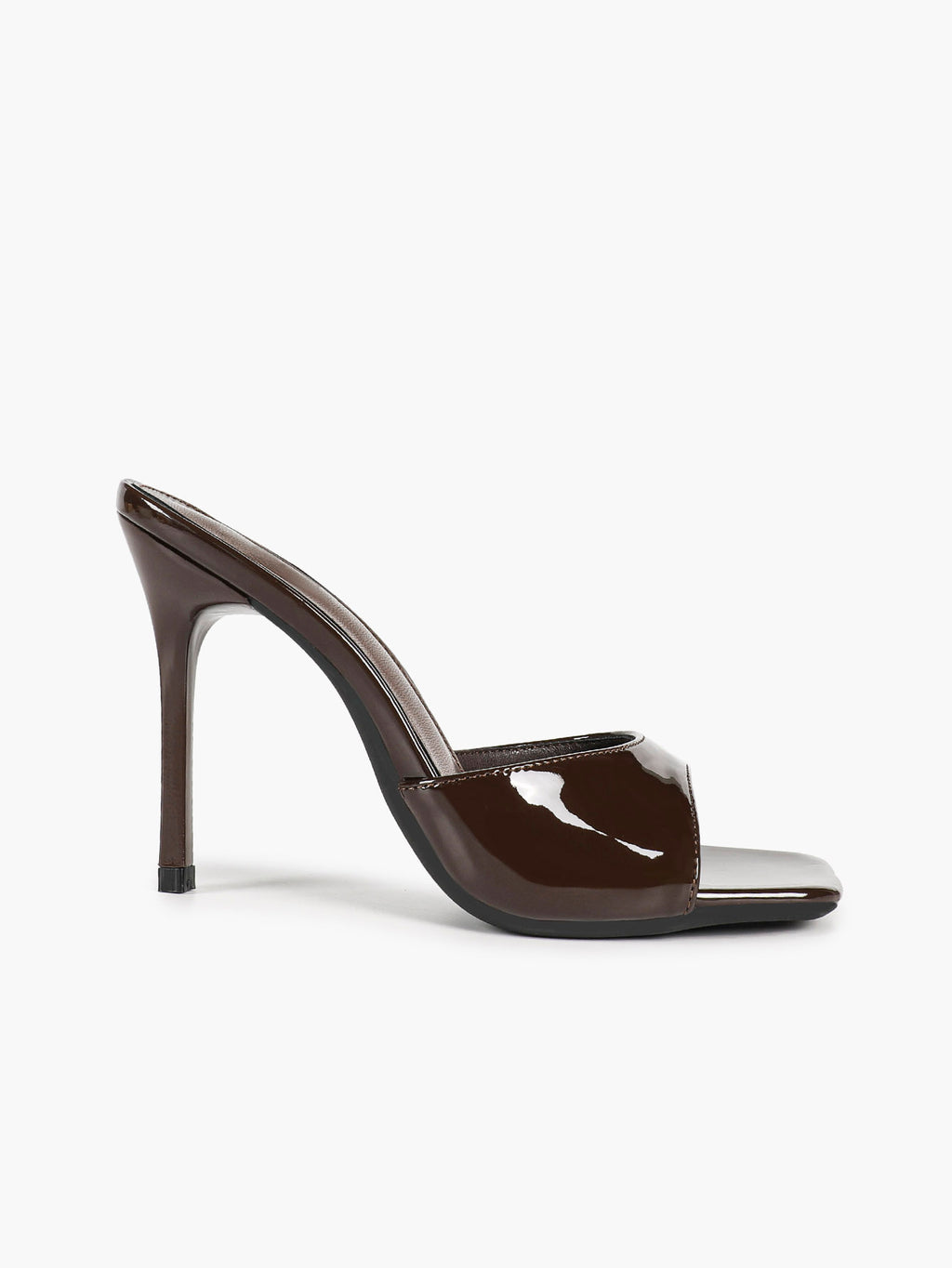 White Patent Leather Square Toe Single-Band Mule Heels Slip-On Stilettos with Soft Insole