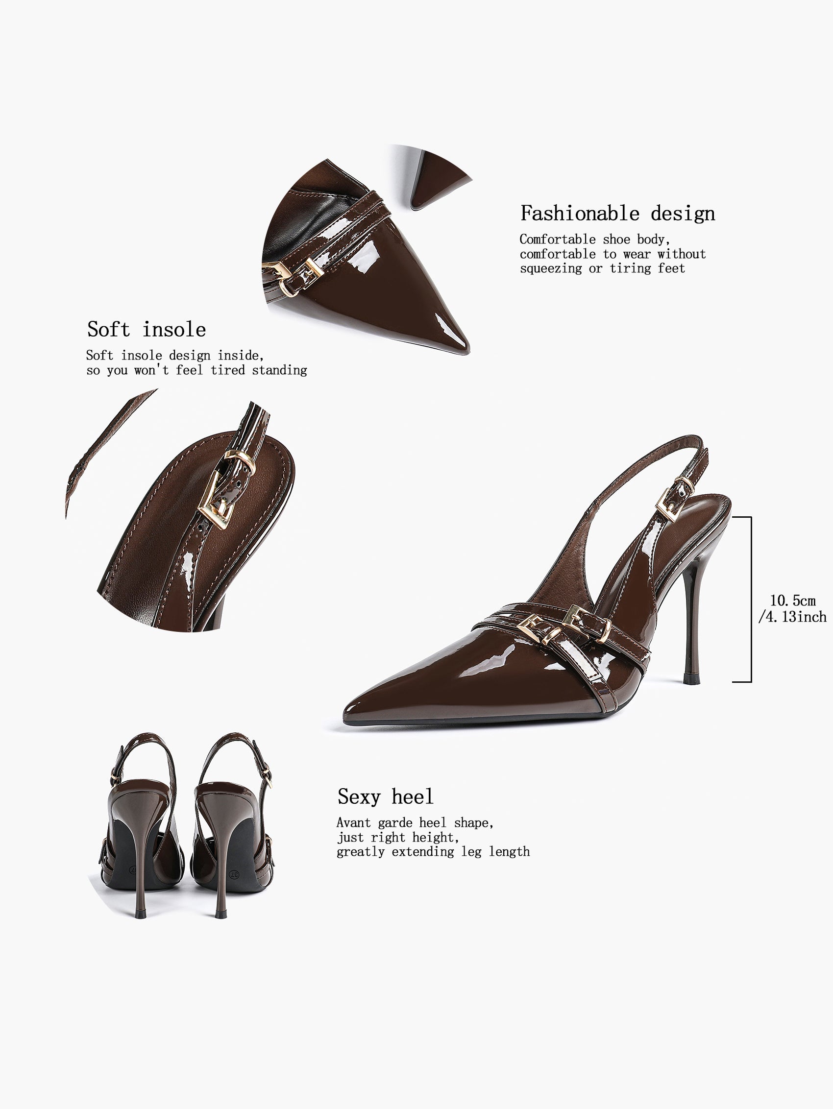 Leather Multi Buckle Slingback Pointed Toe Stiletto Heels-Elegant Dress Shoes