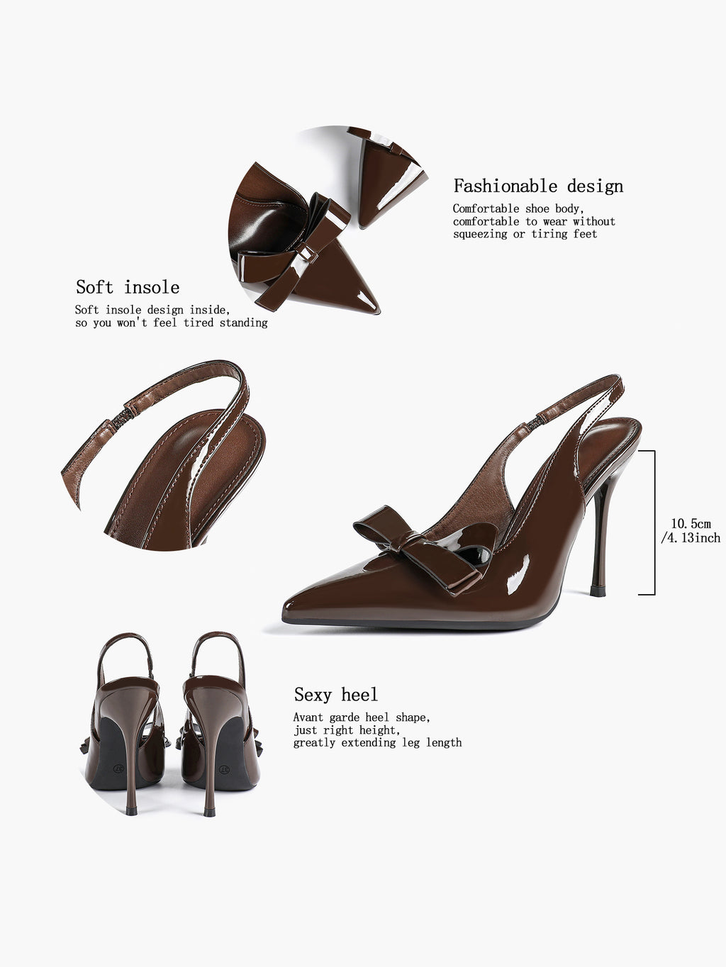 Pointed Toe Bow Detail Slingback Heels - Office Formal Evening Pumps