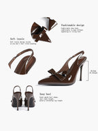 Pointed Toe Bow Detail Slingback Heels - Office Formal Evening Pumps