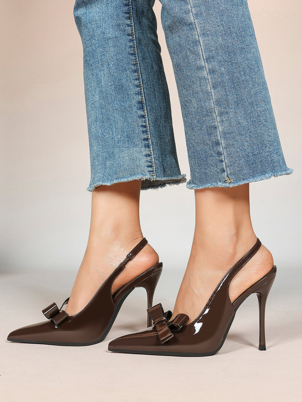 Pointed Toe Bow Detail Slingback Heels - Office Formal Evening Pumps