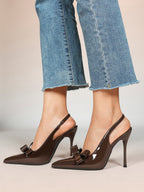 Pointed Toe Bow Detail Slingback Heels - Office Formal Evening Pumps