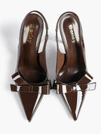 Pointed Toe Bow Detail Slingback Heels - Office Formal Evening Pumps