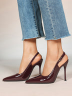 Glossy Patent Slingback Heels | Pointed Toe Formal Heels