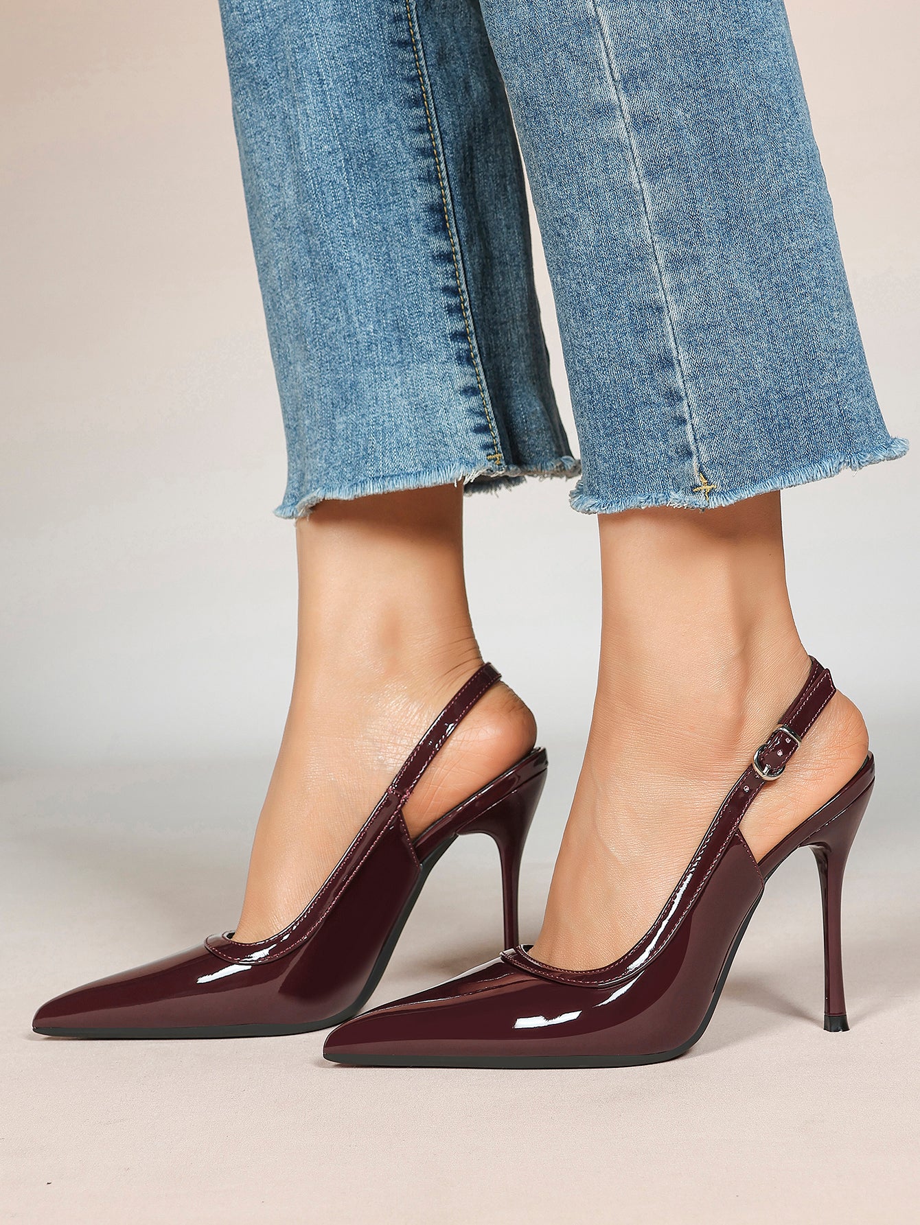 Glossy Patent Slingback Heels | Pointed Toe Formal Heels