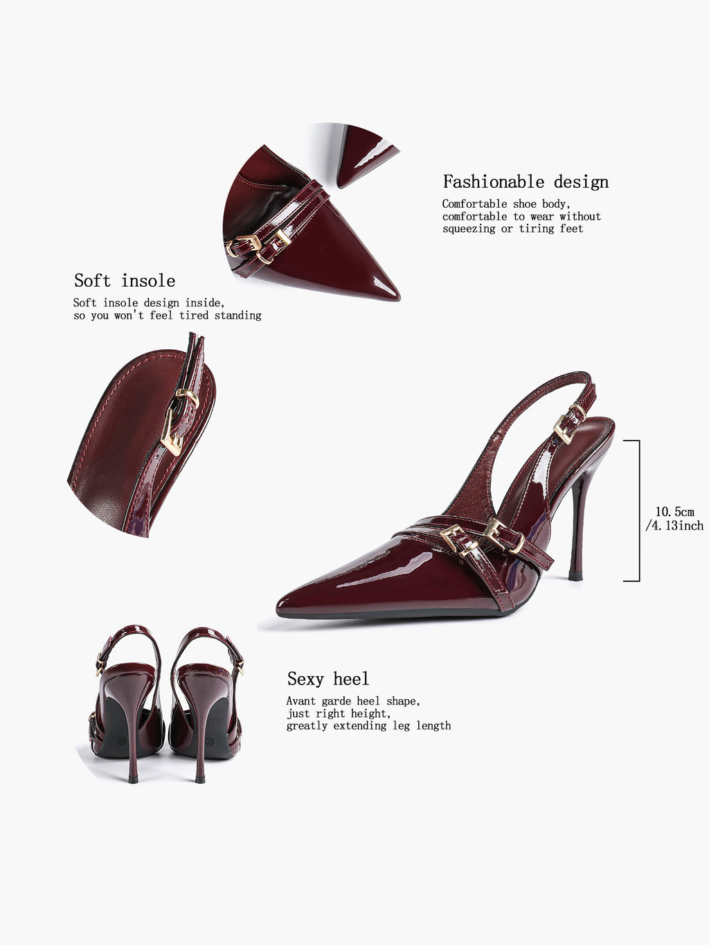 Leather Multi Buckle Slingback Pointed Toe Stiletto Heels-Elegant Dress Shoes