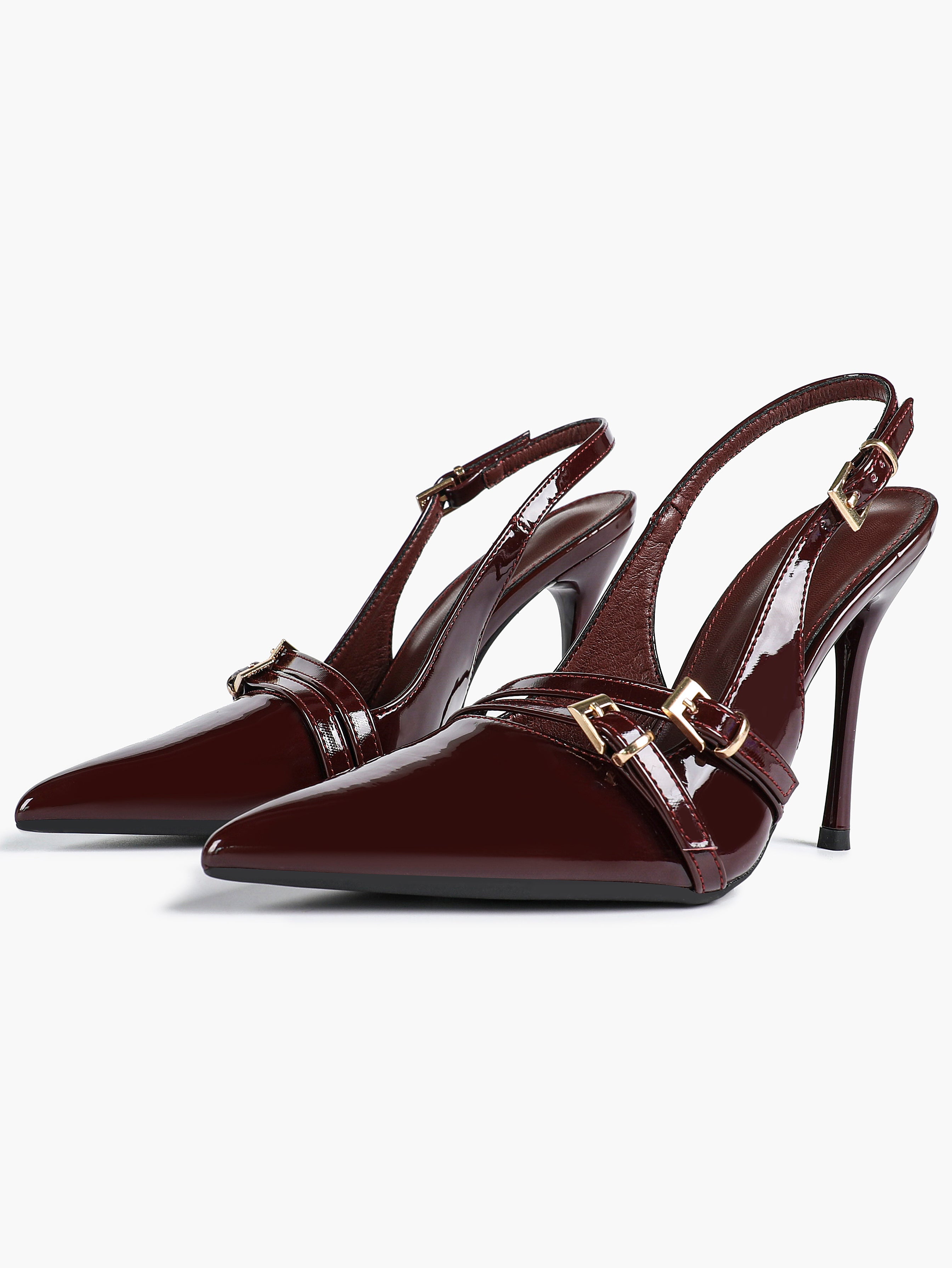 Leather Multi Buckle Slingback Pointed Toe Stiletto Heels-Elegant Dress Shoes