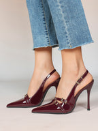 Leather Multi Buckle Slingback Pointed Toe Stiletto Heels-Elegant Dress Shoes