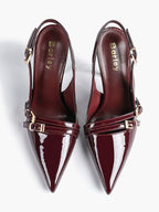 Leather Multi Buckle Slingback Pointed Toe Stiletto Heels-Elegant Dress Shoes