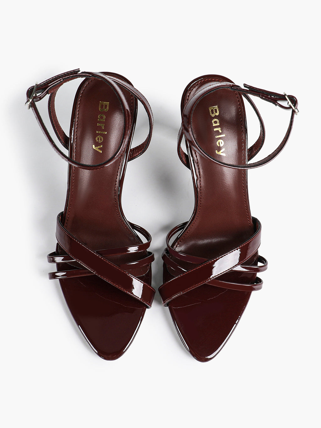 Women's Black Patent Leather Multi-Strap Ankle Strap Heeled Sandals - Summer Party Heels