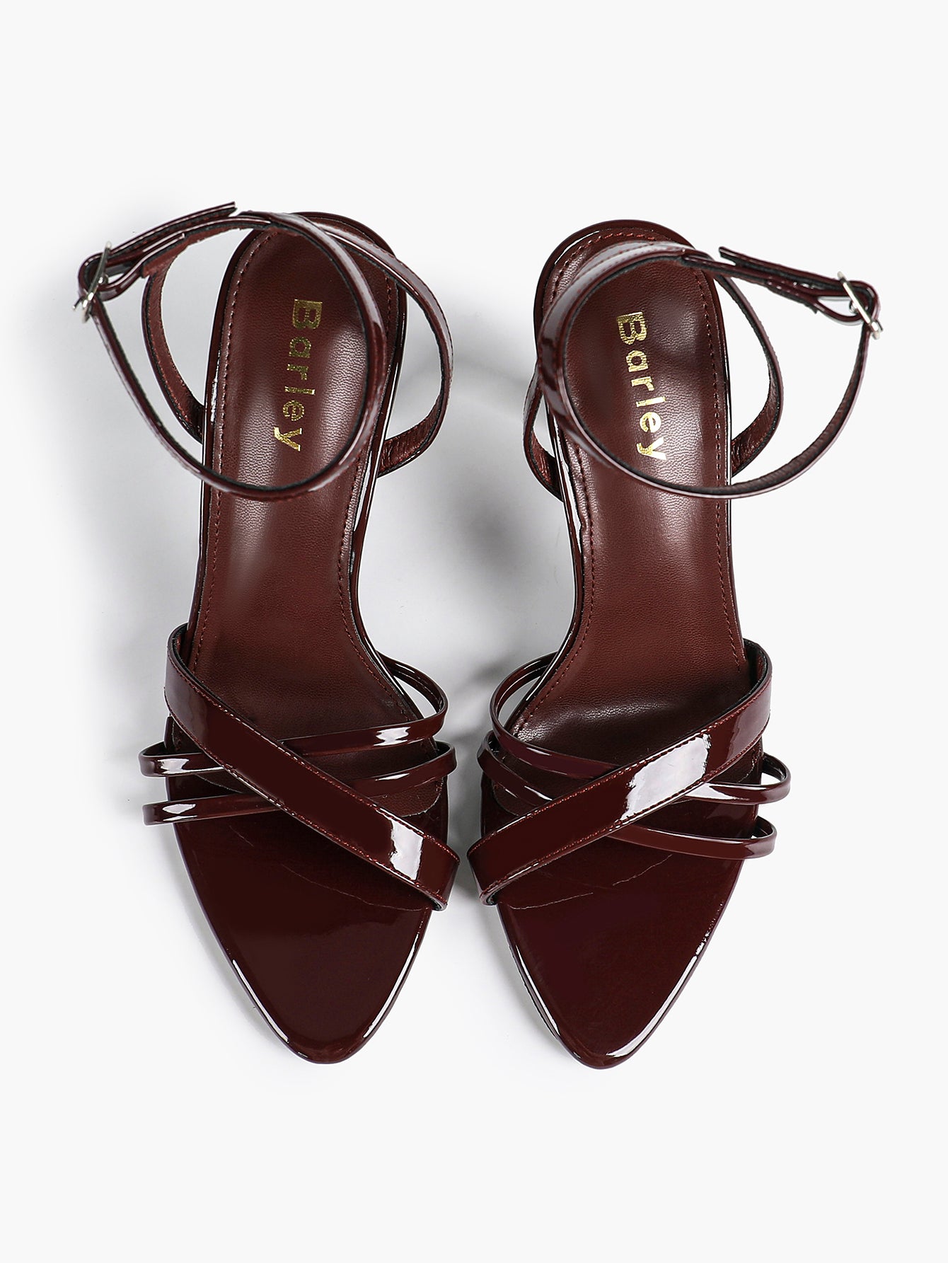 Women's Black Patent Leather Multi-Strap Ankle Strap Heeled Sandals - Summer Party Heels