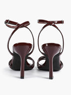 Women's Black Patent Leather Multi-Strap Ankle Strap Heeled Sandals - Summer Party Heels