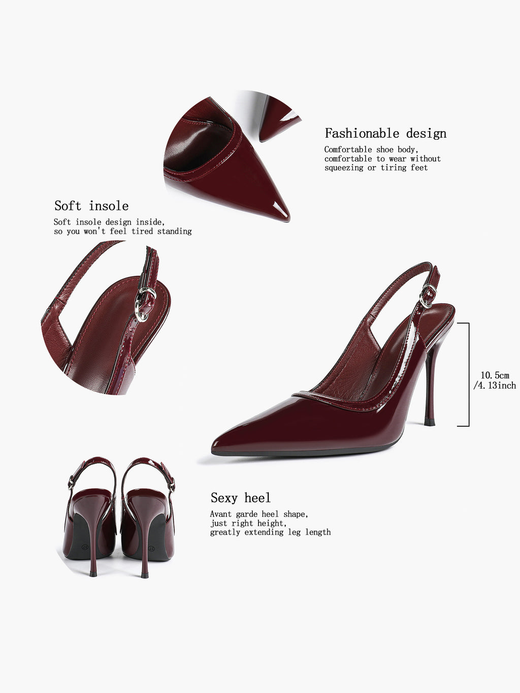 Glossy Patent Slingback Heels | Pointed Toe Formal Heels