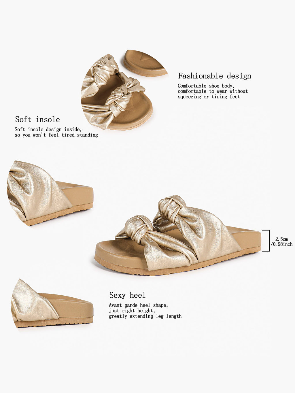 Champagne Gold Ruched Knot Slide Sandals for Effortless Everyday Chic