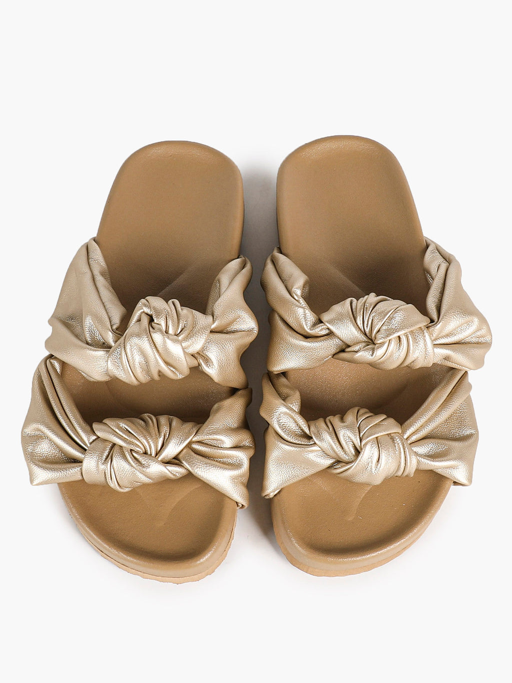 Champagne Gold Ruched Knot Slide Sandals for Effortless Everyday Chic