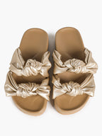 Champagne Gold Ruched Knot Slide Sandals for Effortless Everyday Chic