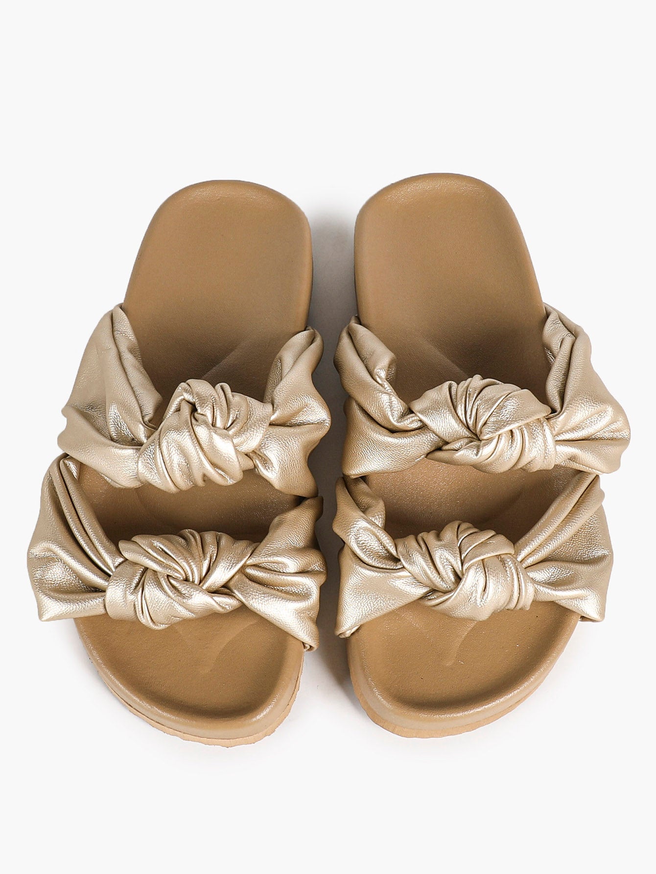 Champagne Gold Ruched Knot Slide Sandals for Effortless Everyday Chic
