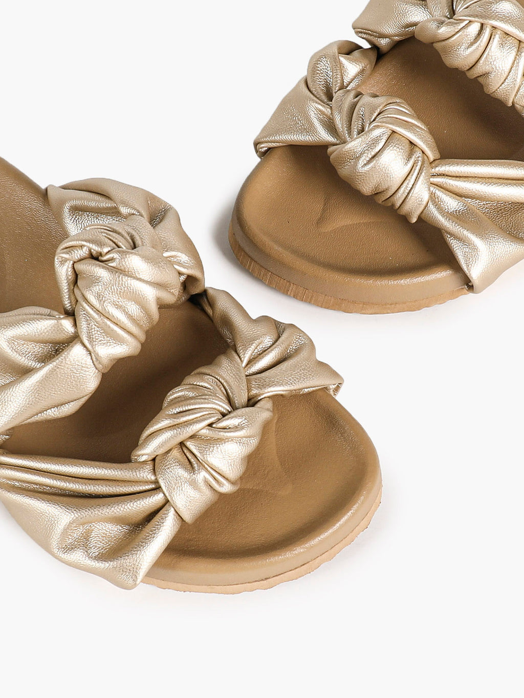 Champagne Gold Ruched Knot Slide Sandals for Effortless Everyday Chic