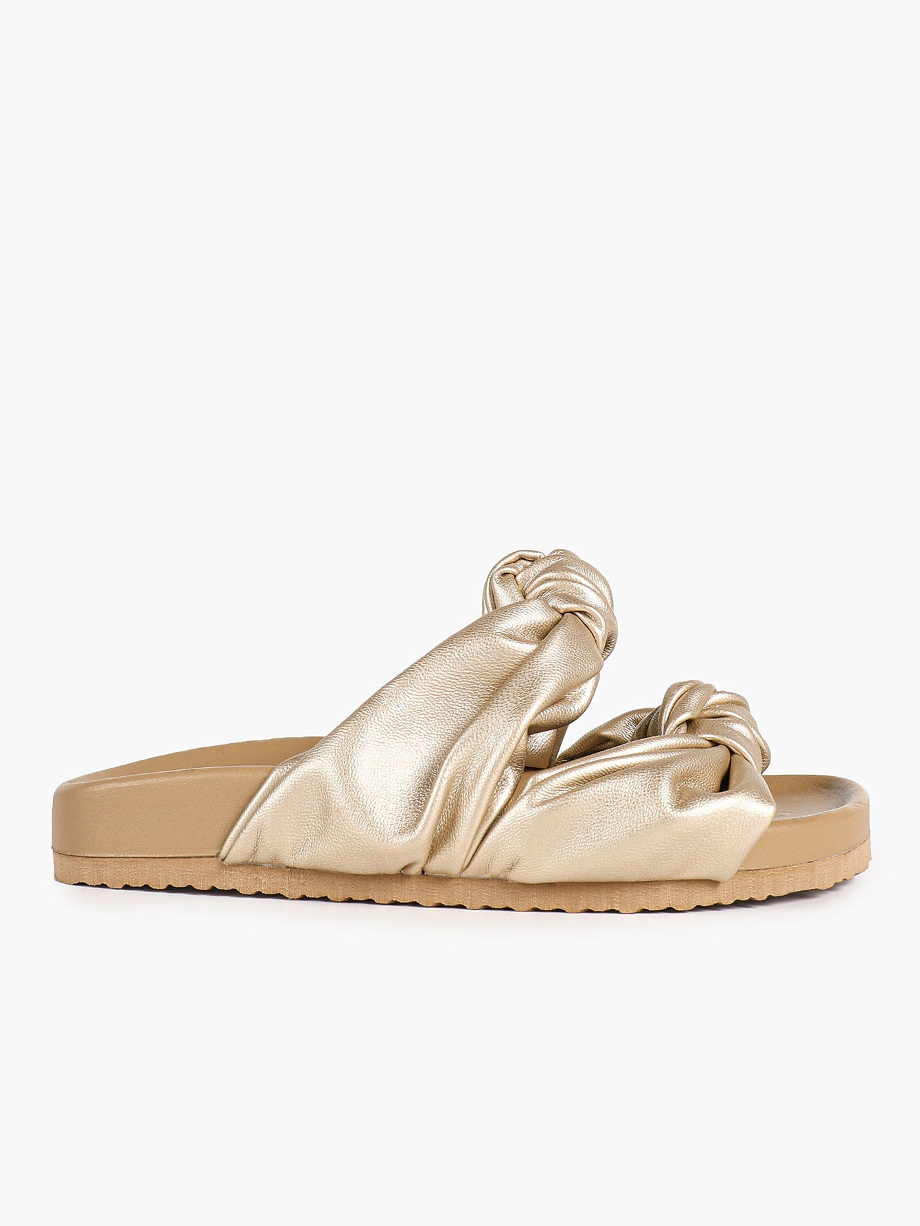 Champagne Gold Ruched Knot Slide Sandals for Effortless Everyday Chic