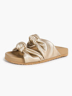 Champagne Gold Ruched Knot Slide Sandals for Effortless Everyday Chic