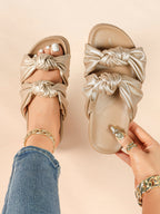 Champagne Gold Ruched Knot Slide Sandals for Effortless Everyday Chic