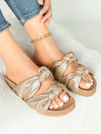 Champagne Gold Ruched Knot Slide Sandals for Effortless Everyday Chic