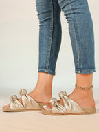 Champagne Gold Ruched Knot Slide Sandals for Effortless Everyday Chic