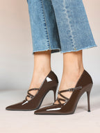 Cross Buckle Slingback Heels - Classic Pointed Toe Pumps