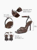 Mesh Panel Ankle Strap Heeled Sandals Square Toe Stiletto Pumps Wedding Party Office