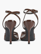 Mesh Panel Ankle Strap Heeled Sandals Square Toe Stiletto Pumps Wedding Party Office