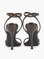Black Patent Leather Ankle Strap Heeled Sandals Square Toe Stiletto Pumps