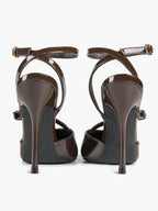 Brown Patent Leather Crisscross Ankle Strap Heels Retro Stilettos for Office, Party