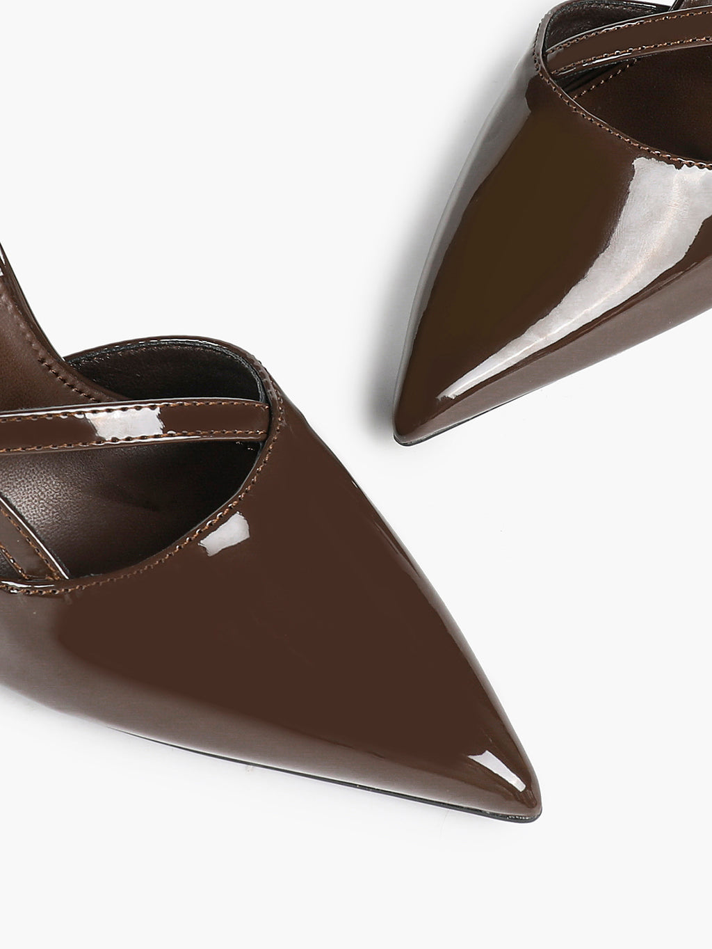 Brown Patent Leather Crisscross Ankle Strap Heels Retro Stilettos for Office, Party