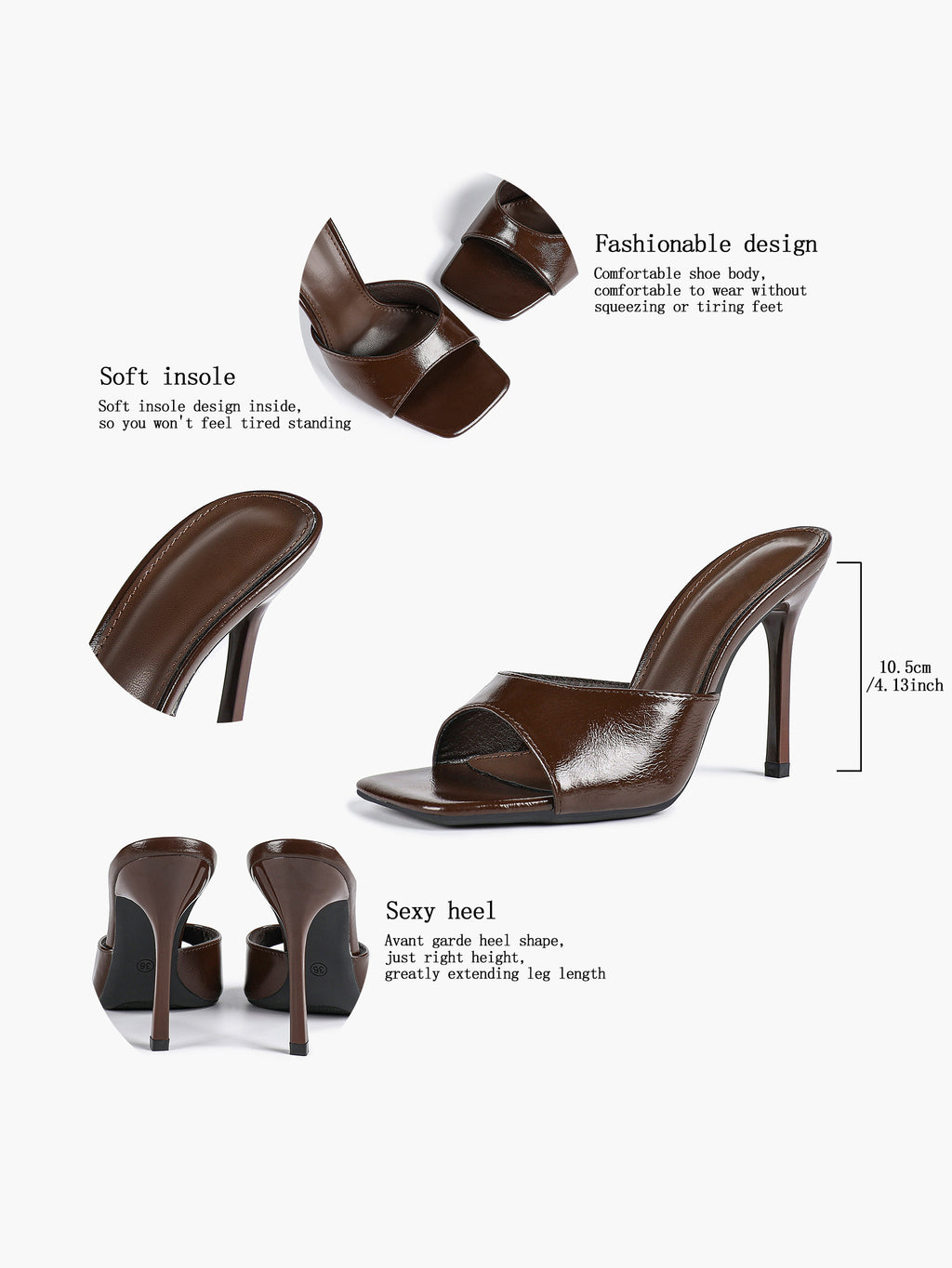 Leather Square Toe High Heel Mules Slip-On Stiletto Sandals Wedding Casual Shoes