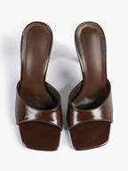 Leather Square Toe High Heel Mules Slip-On Stiletto Sandals Wedding Casual Shoes