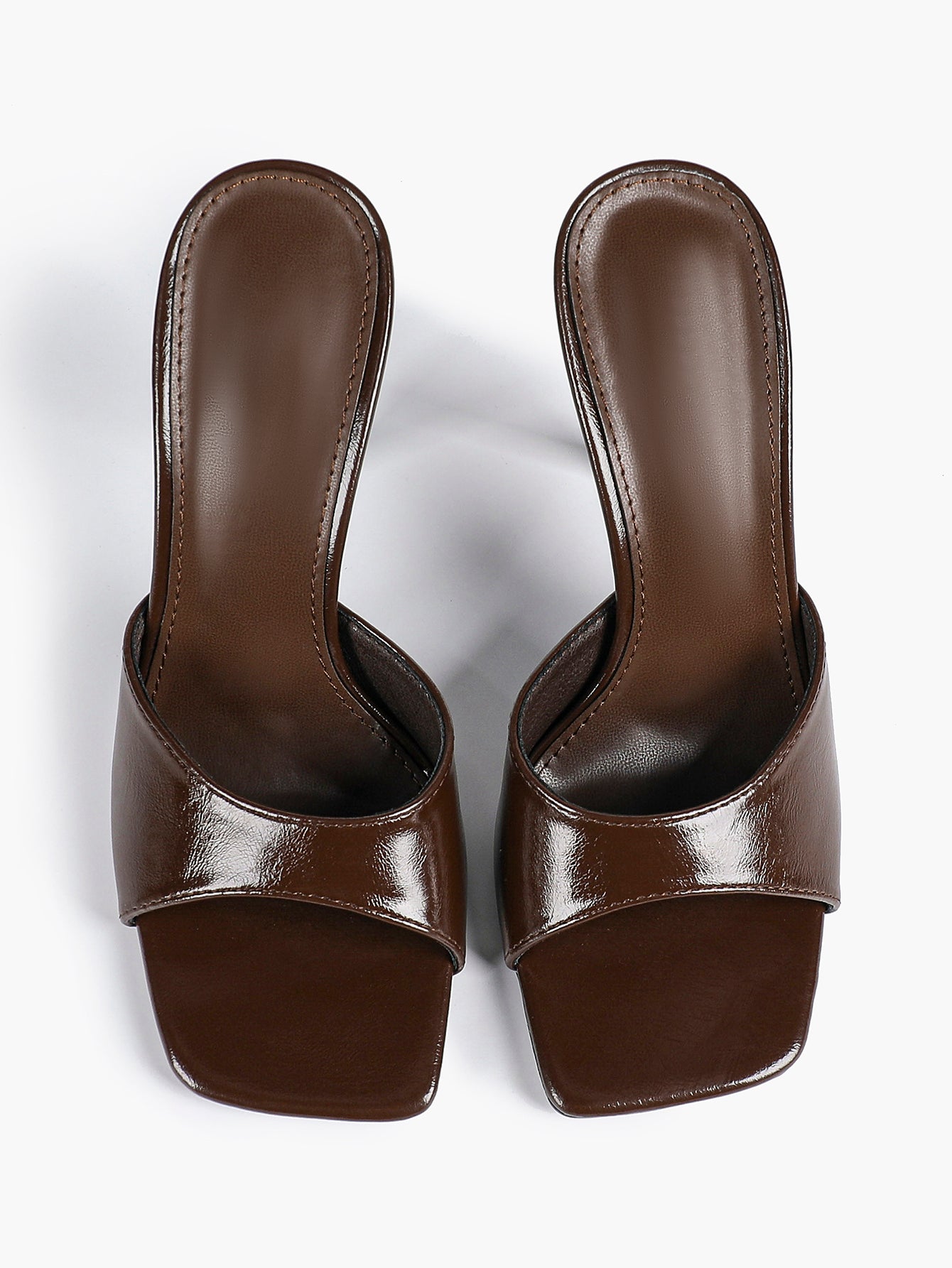 Leather Square Toe High Heel Mules Slip-On Stiletto Sandals Wedding Casual Shoes