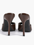 Leather Square Toe High Heel Mules Slip-On Stiletto Sandals Wedding Casual Shoes