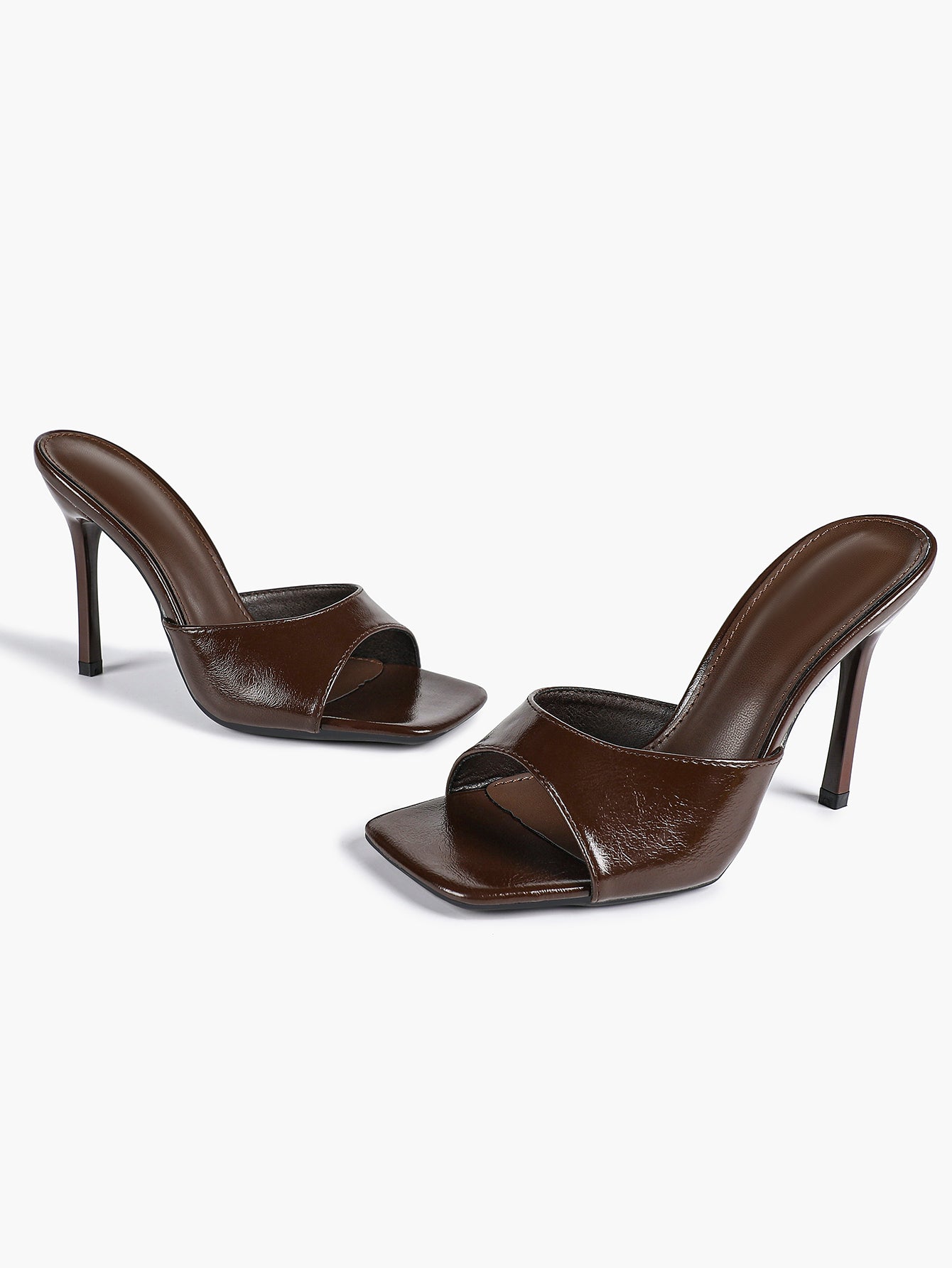 Leather Square Toe High Heel Mules Slip-On Stiletto Sandals Wedding Casual Shoes