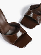 Leather Square Toe High Heel Mules Slip-On Stiletto Sandals Wedding Casual Shoes