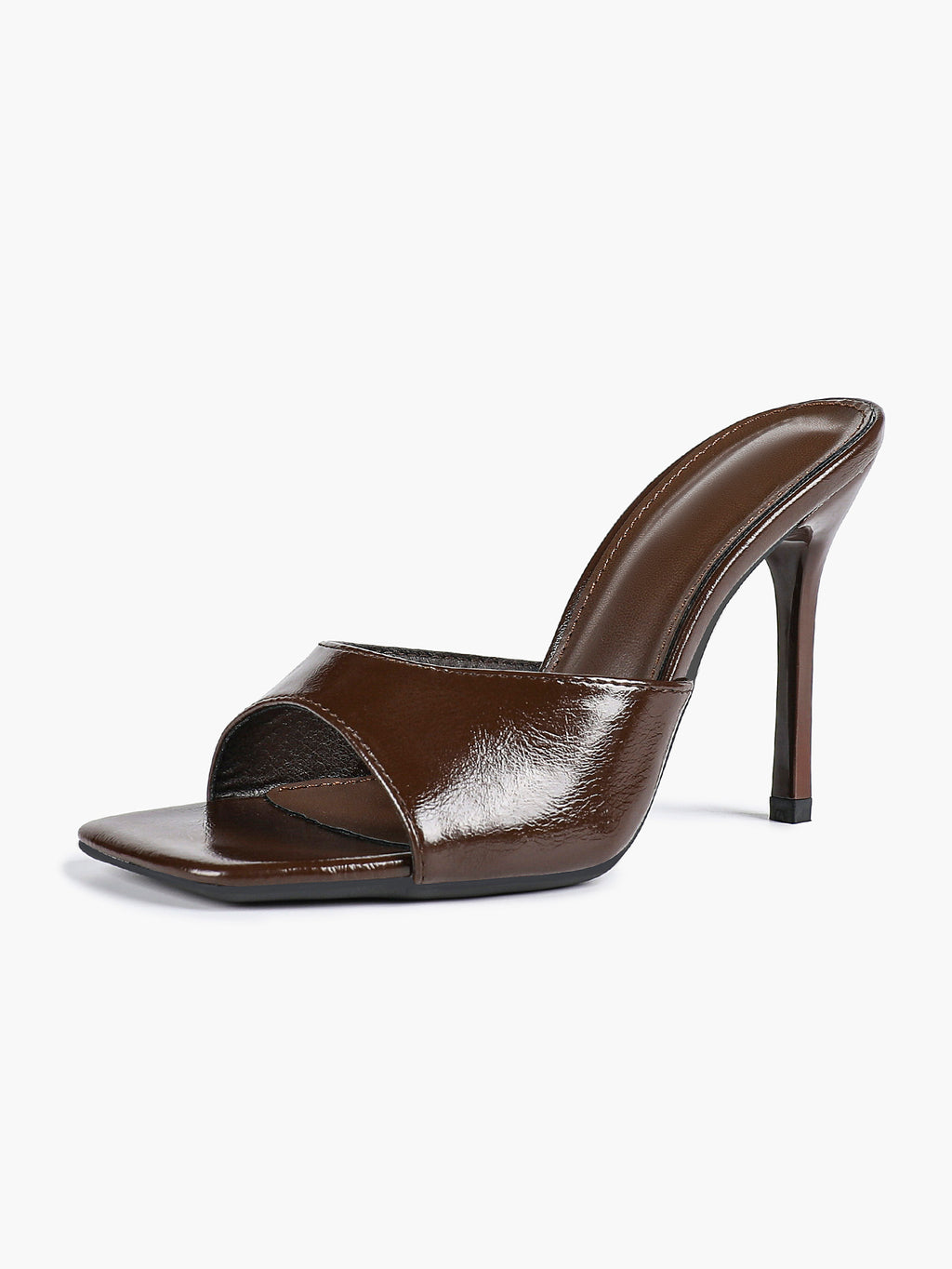 Leather Square Toe High Heel Mules Slip-On Stiletto Sandals Wedding Casual Shoes