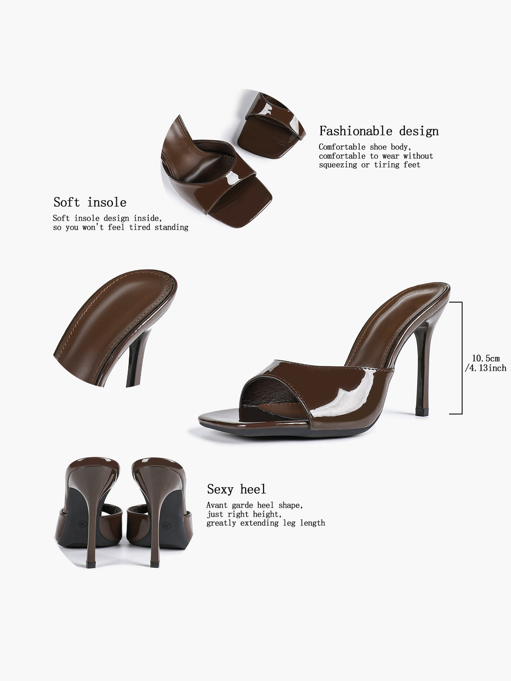 Leather Square Toe High Heel Mules Slip-On Stiletto Sandals Wedding Casual Shoes