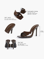 Leather Square Toe High Heel Mules Slip-On Stiletto Sandals Wedding Casual Shoes