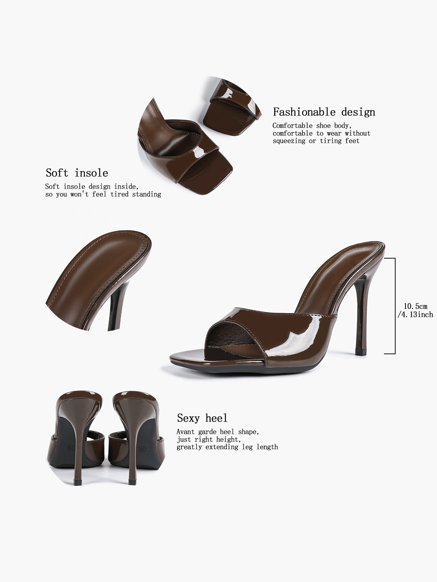 Leather Square Toe High Heel Mules Slip-On Stiletto Sandals Wedding Casual Shoes