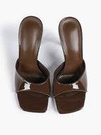 Leather Square Toe High Heel Mules Slip-On Stiletto Sandals Wedding Casual Shoes