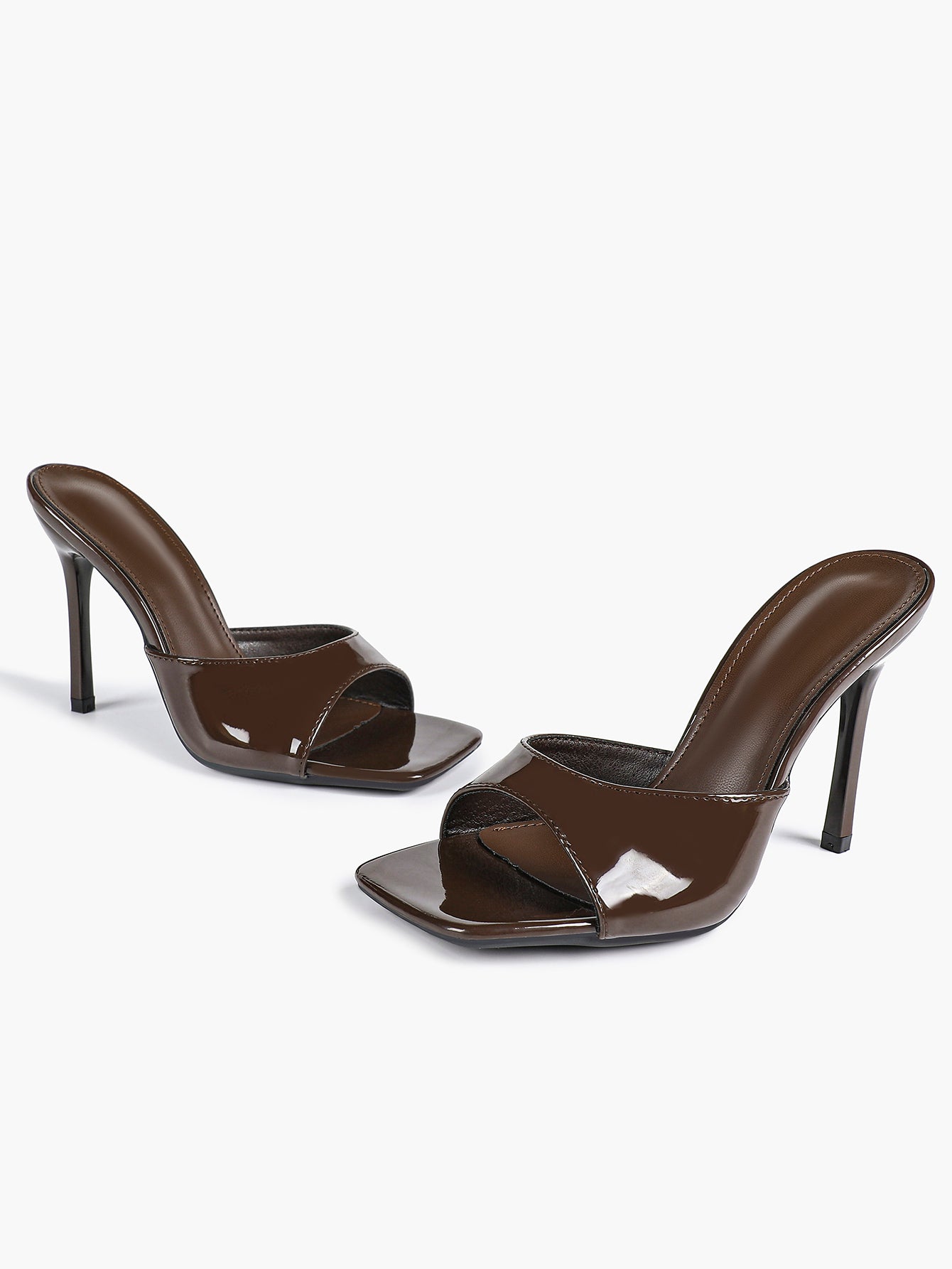 Leather Square Toe High Heel Mules Slip-On Stiletto Sandals Wedding Casual Shoes