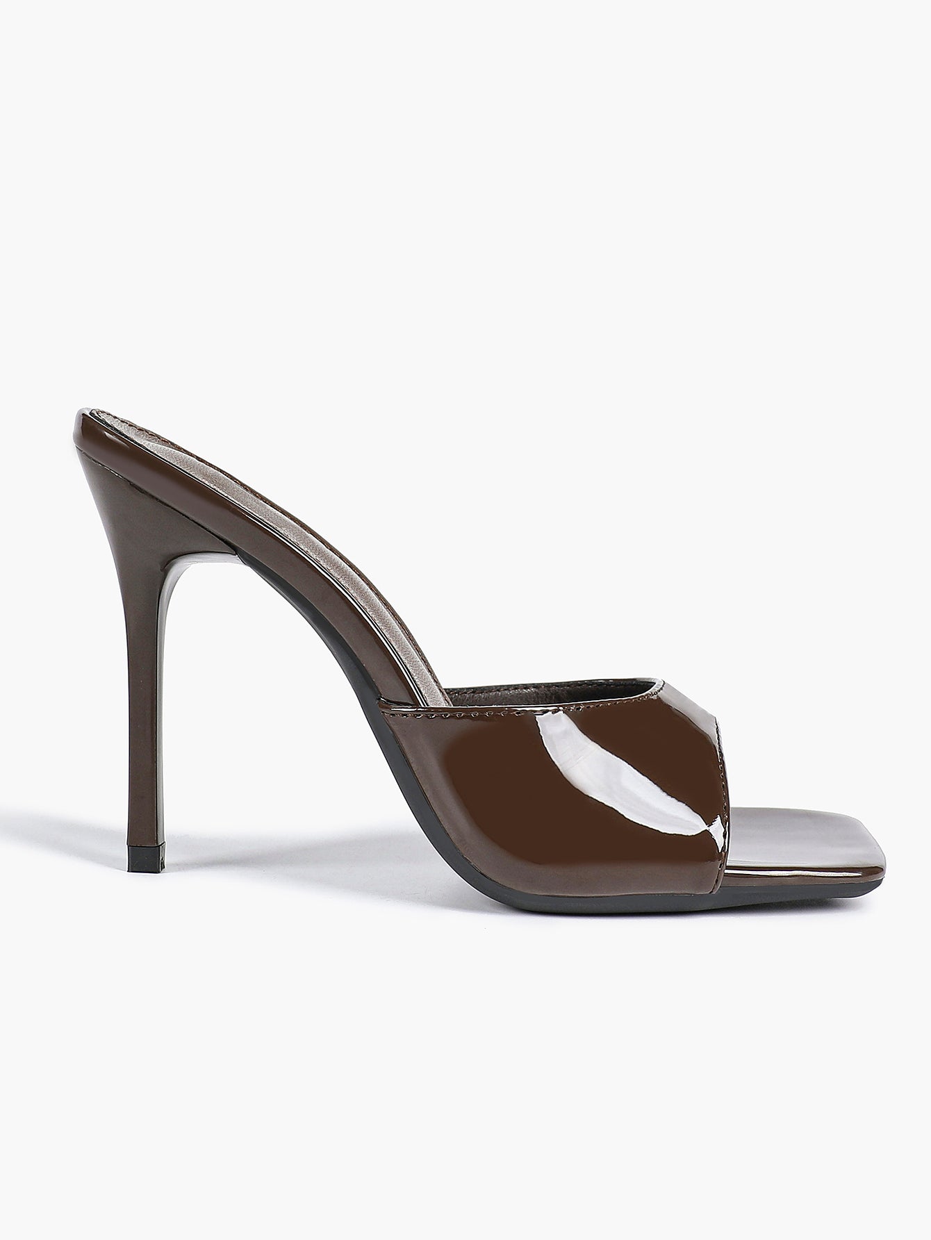 Leather Square Toe High Heel Mules Slip-On Stiletto Sandals Wedding Casual Shoes