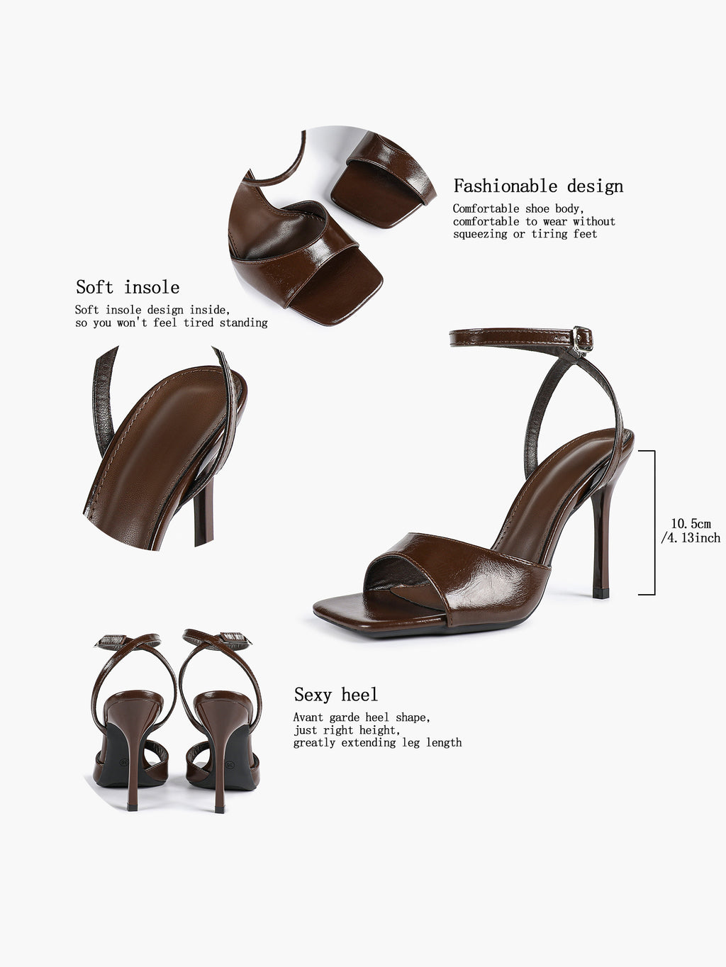 Women's Black Square Toe Ankle Strap Heeled Sandals Wedding Party Casual Shoes